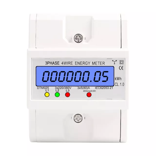 3 Phase 4 Wire Energy Meter 220/380V 5-80A Energy Consumption kWh Meter DIN D2H8