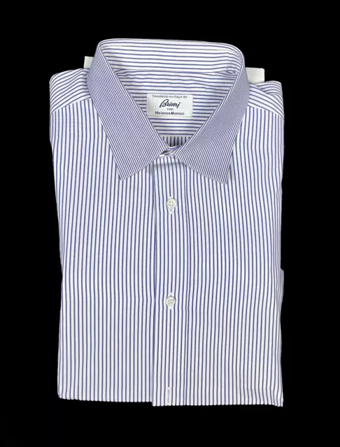 Men's Brioni Blue White  Striped Long Sleeve Button Down Shirt Size L NWOT