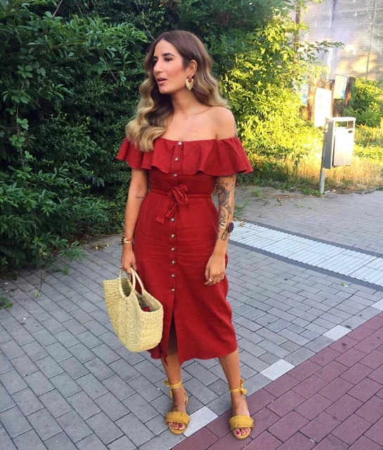 ZARA NEW OFF The Shoulder Dress Long Midi Maxi Orange Terracotta Size  Xs-Xxl 48.99 - PicClick UK