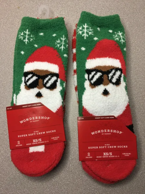 Four Pair, Target Christmas Black-Santa, Fuzzy Socks XS/S 11-1 Fluffy Cozy Plush