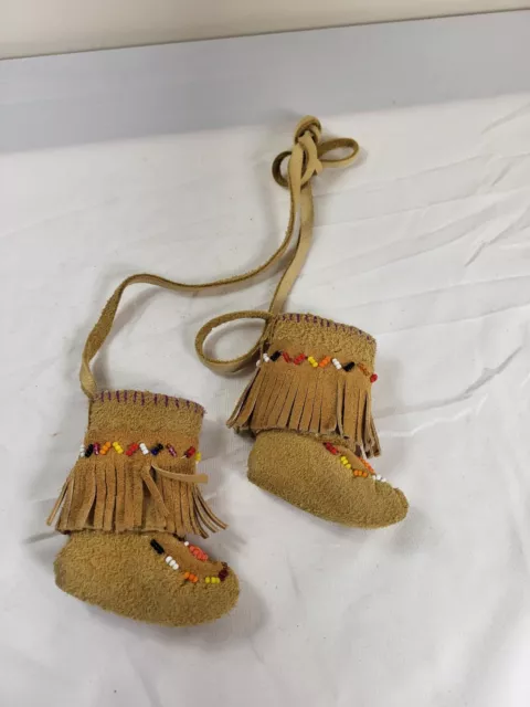 Moccasin Baby Brown Suede Beaded Embroidered Booties Shoes