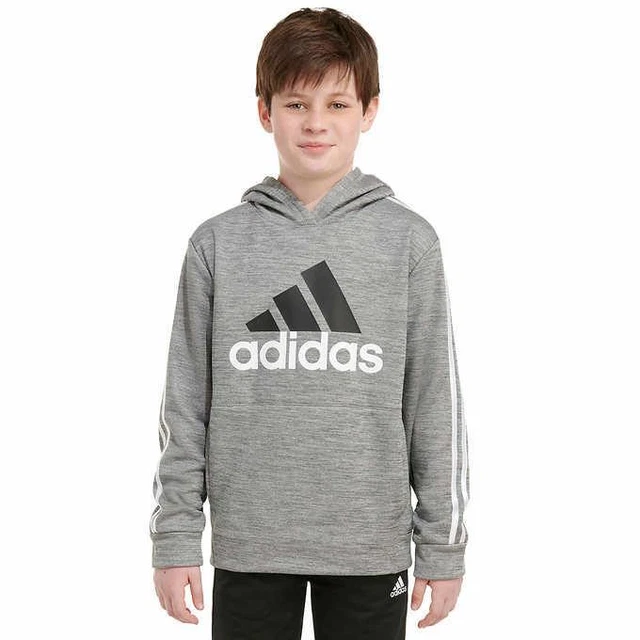 Adidas Boys Girls Hoodie Gray Grey Pullover Hoodie Fleece Lined Kangaroo Pocket