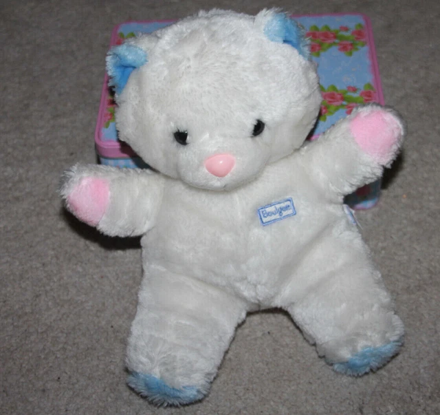 Peluche doudou BOULGOM OURS BLANC ROSE BLEU EN EXC ETAT
