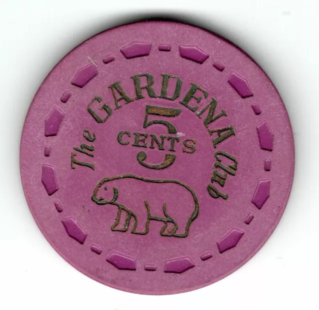 Gardena Club 5¢ Card Room Chip, Gardena, CA
