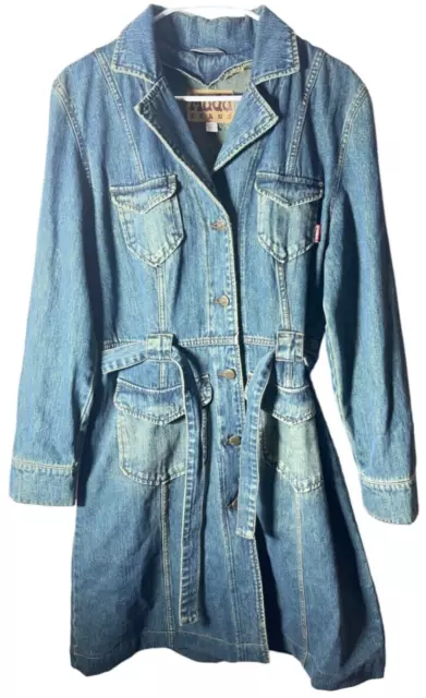 Mudd Jeans Junior girls long sleeve button-up jean trench jacket, size Medium