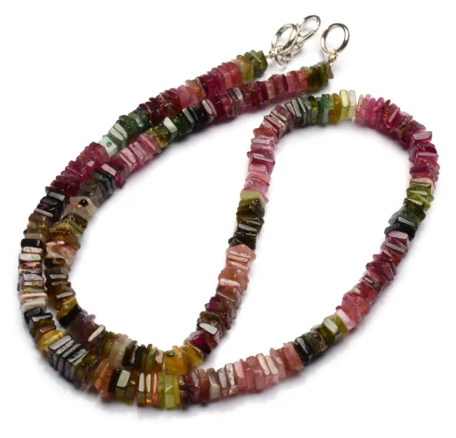 Natural Gem Brazil Tourmaline 5mm Size Smooth Square Heishi Beads Necklace 18"
