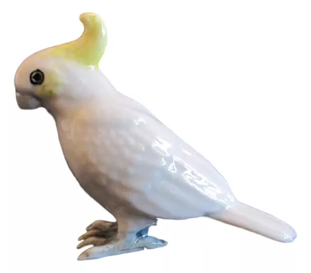 White Sulpur Crested Cockatoo - Miniature Porcelain Hand Painted Bird Figurine