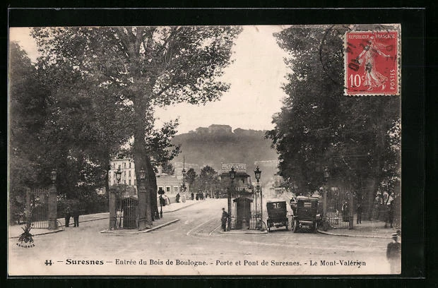 CPA Suresnes, Entrée du Bois de Boulogne, Porte et Pont de Suresnes 1914