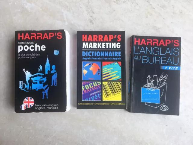 Lot de 3 Dictionnaires HARRAP'S Anglais - Francais, usage pro et Marketing