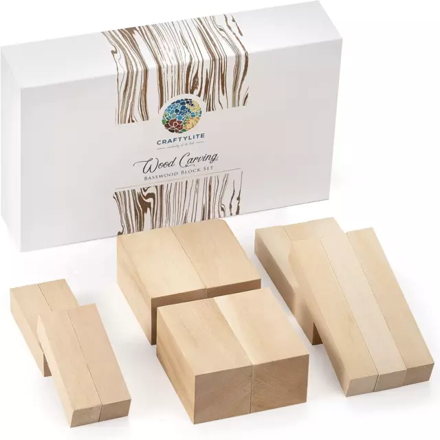 Basswood Wood Carving Block Set of 14 Pcs - Premium Wood Carving Blocks Kit in 3