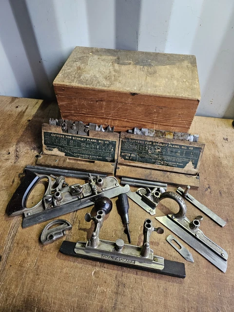 Vintage Stanley No 45 USA Sweet Heart Era Combination Plane - Complete Set