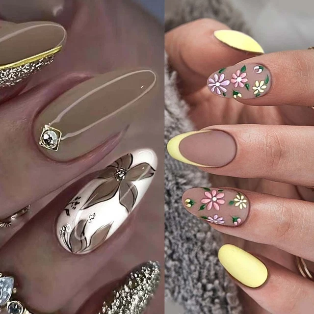 French Fake Nails Vintage Flowers Nail Tips Fashion False Nails  for DIY