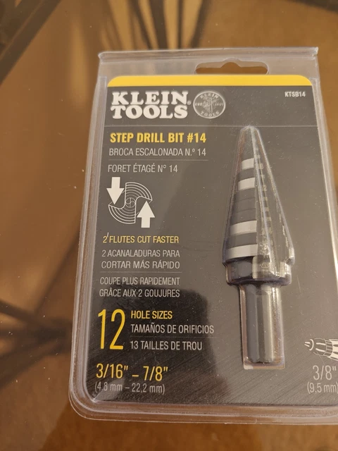 NEW Klein Tools KTSB14 3/16 to 7/8 Step Drill Bit #14 12 hole sizes Sealed 2