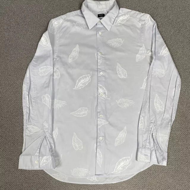 PS PAUL SMITH Shirt Mens Medium Grey Floral Leaf Button Up Long Sleeve