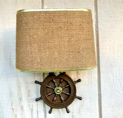 Vtg Cool Mid Century Nautical Ships Wheel Wall Scone, Light Accent Shade Gorg!