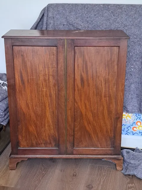 Antique Victorian Mahogany, Two Door Cupboard Cabinet with two shelves Slim