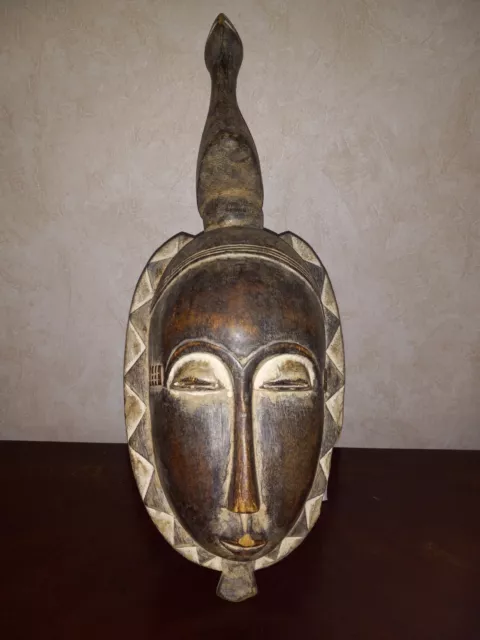 African Tribal Face Mask Wood Hand Carved Wall BAULE a West African MASK