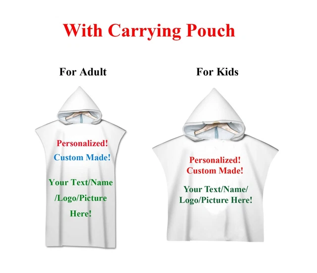 Personalized Custom Towel Poncho Pool Swim Beach Changing Robe Gift with Pouch