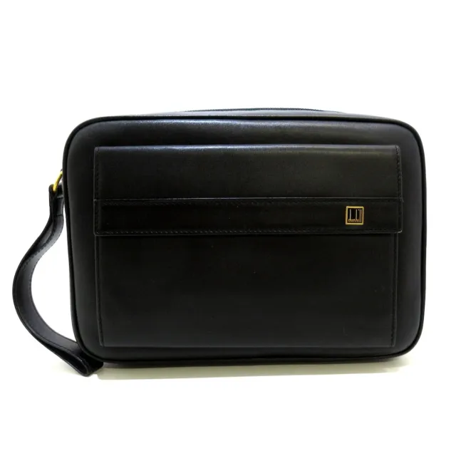 Auth dunhill/ALFREDDUNHILL - Black Leather Mens Clutch Bag