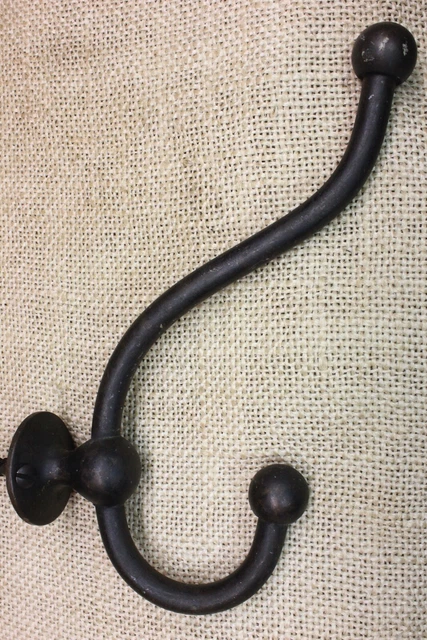 Old Coat Hook Mansion Farm House Ball Tip Tarnished BRASS 1890’S Vintage Double