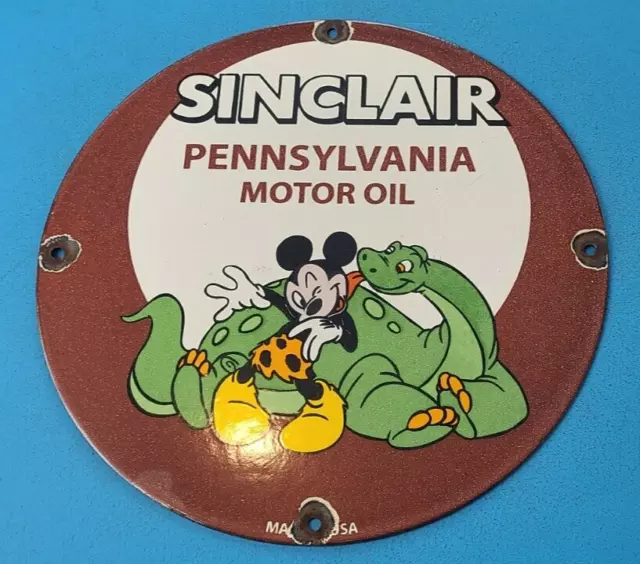 Vintage Sinclair Gasoline Porcelain Mickey Mouse Service Station Pump Plate Sign