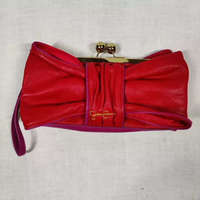 Jessica Simpson Red Bow Clutch Wristlet Handbag w/ Card Holder & Key Ring