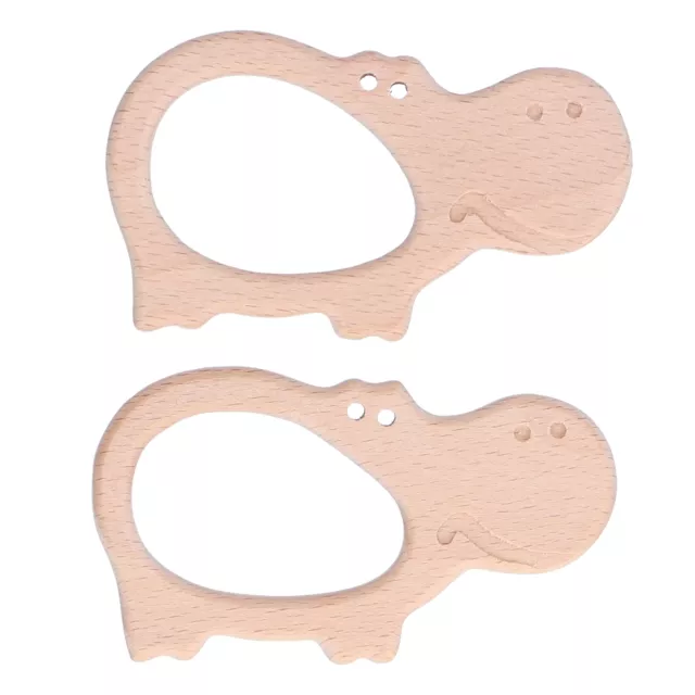 2Pcs Natural Wooden Baby Teether Toys Hippo Shape DIY Bracelet Jewelry SD