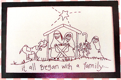 Patrón de arte de la aguja todo comenzó con una familia Natividad Scene By Autumn mousser