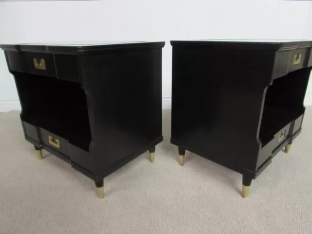 Vintage Pair John Widdicomb Nightstands, Two Drawer End Tables, Black Painted 3