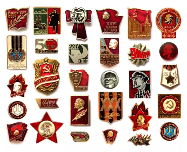 30 Pin Badges Original Soviet Russia Lenin Communist Sickle Hammer Revolution