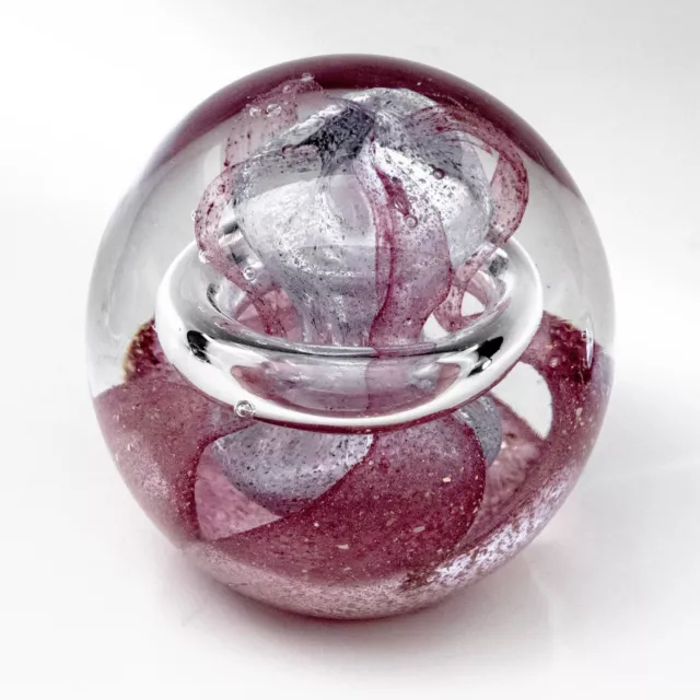 Huge Paperweight Clear Art Glass, Colourful Hand Blown, Pinks, Ice blue, VGC