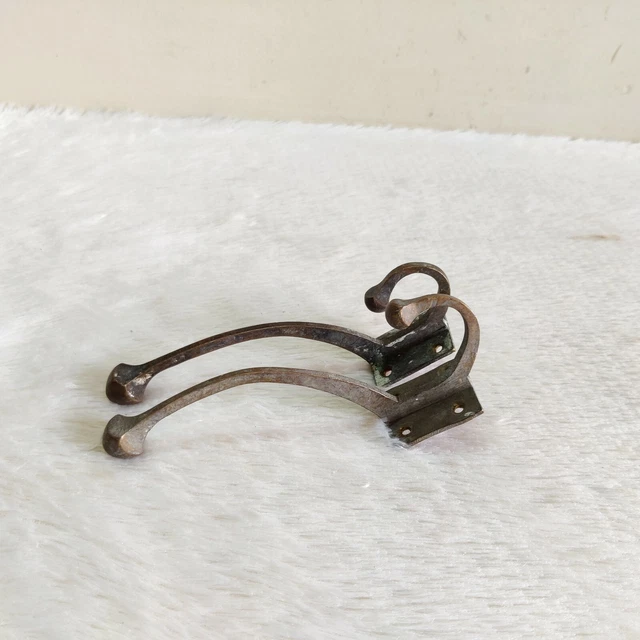 1920s Vintage Brass Wall Hooks Hanger Pair Rich Patina Decorative Collectible 7