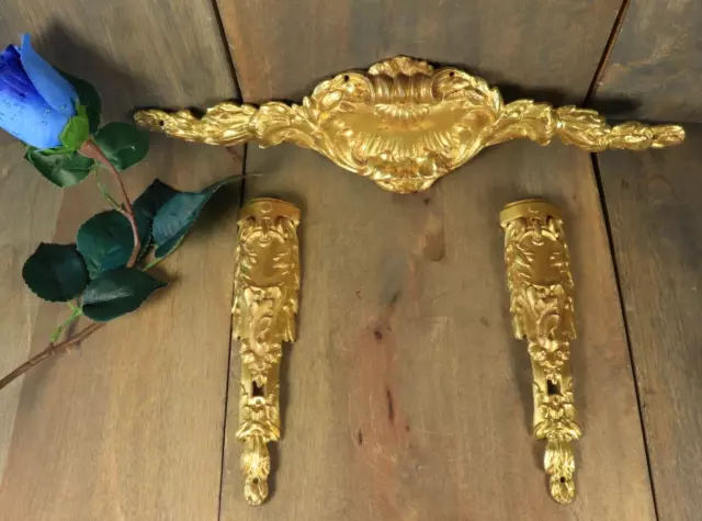 Antique French Overdoor Gilt Bronze Ornament Pediment Corner Louis XV Syle 3pc