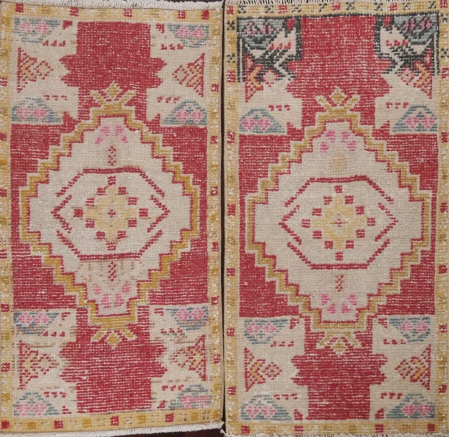 Pair of 2 Vegetable Dye Anatolian Turkish Area Rug Tribal Handmade RED Wool 2x3