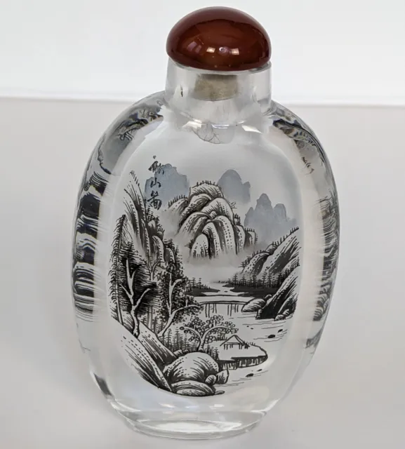 Vintage Chinese Reverse Inside Painted Snuff Perfume Scent Bottle Signed 12cm