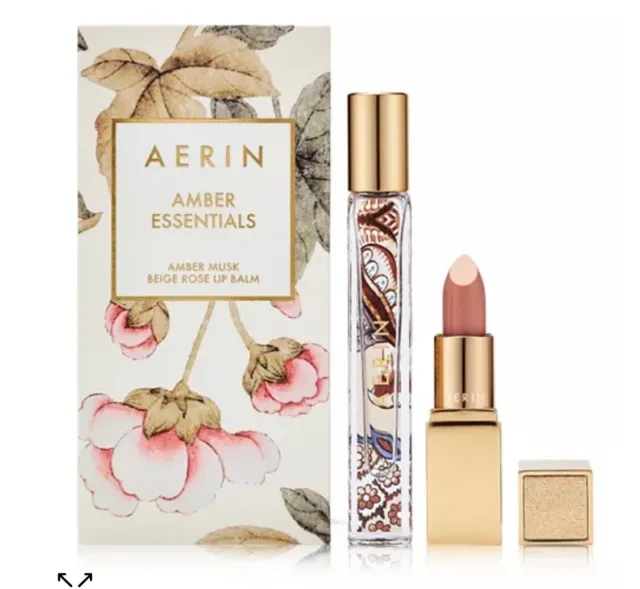 Aerin Amber Glow Beauty Essentials Set with Amber Musk & Beige Rose Lip Balm