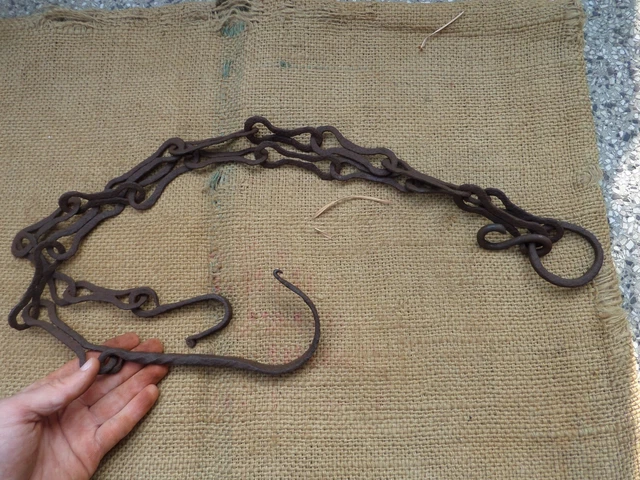 Antique Chimney Chain Hearth Fireplace Trammel Lug Pole Hook Twisted Iron
