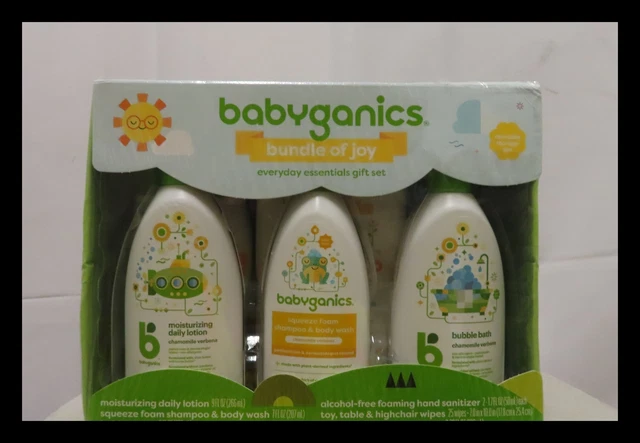 Babyganics Baby Essentials Gift Set Lotion Wipes Bubble Bath Soap Dish Sanitizer