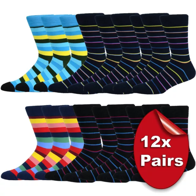 12x Paar gestreifte Herrensocken gestreift farbig Designer Anzug Mode Erwachsene