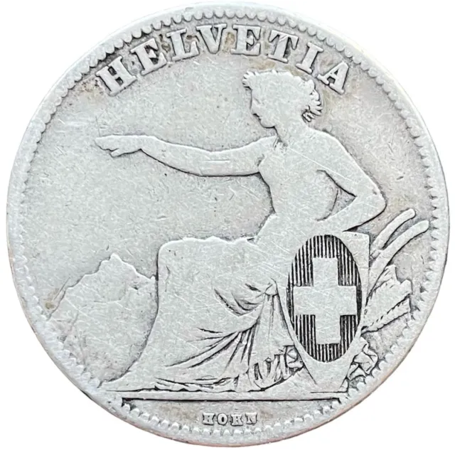 Schweiz - Eidgenossenschaft : 2 Franken 1860 - Sitzende Helvetia - Silber