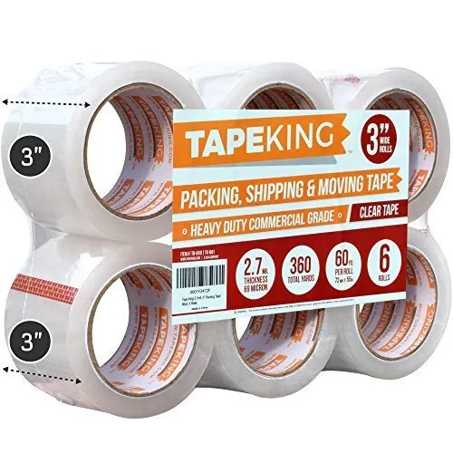 Tape King Clear Packing Tape 3 Inch Wide 2.7mil Thick - 60 Yards Per Refill R...