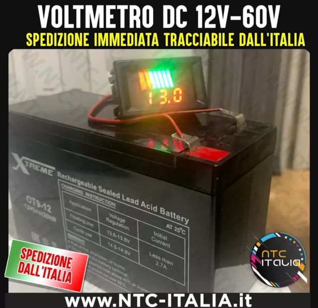 VOLTMETRO DIGITALE DC 12V-60V Indicatore LED Tester per Batterie al Piombo-Acido