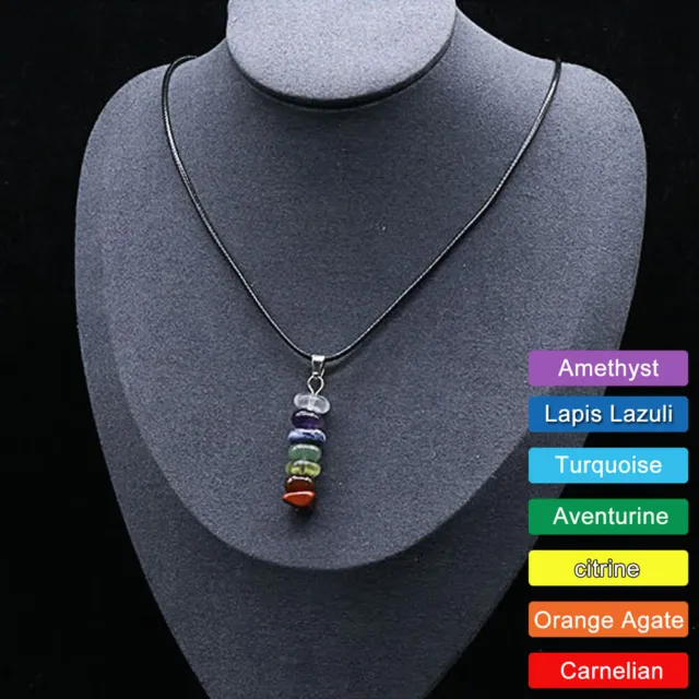 7 Chakra Crystal Pendant Column Necklace Reiki Healing Quartz Energy Gift