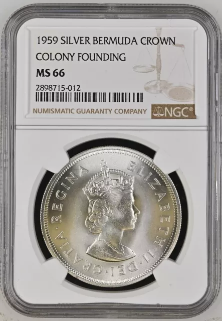 1959 Bermuda Silver Crown Colony Founding NGC MS66 Elizabeth II