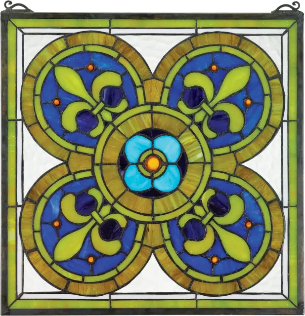 Stained Glass Panel - Fleur De Lis Quatrefoil Stained Glass Window Hangings - Wi