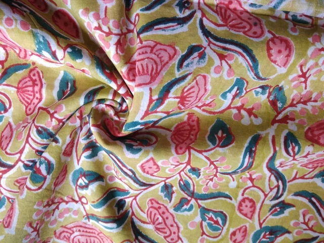 0.5m Floral Bloc Tissu Imprimé Indien Décor Maison Coton Fait à la Main Couture