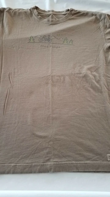 Life Is Good Mens Medium Brown Cotton Short Sleeve Shirt Motorcycle Free Range