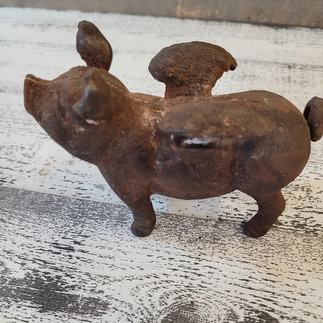 Vintage  Cast Iron 7" Flying Pig  Door Stop Bookend Rustic Shabby Boho