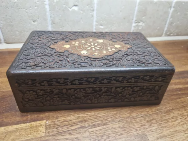 Antique Anglo-Indian Ornate Carved Wooden Box