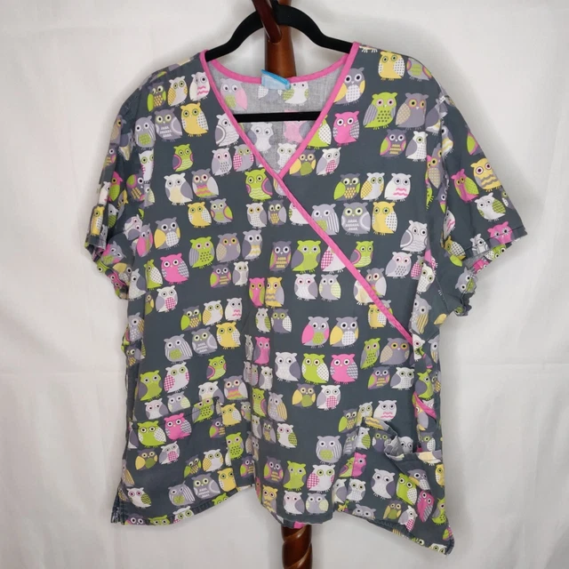 HQ High Quality Scrubs women's size 2X? scrub top "Owl" pattern short sleeves